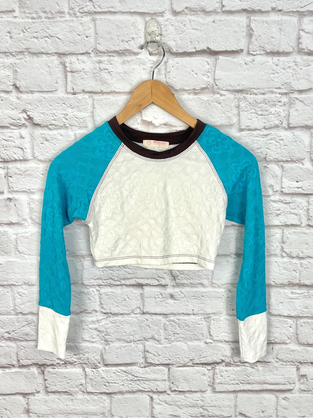 Free People Beach Blue & White Long Sleeve Floral Rash Guard Size S
